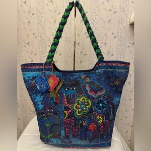 Laurel Burch Colorful Dog Design Tote Bag